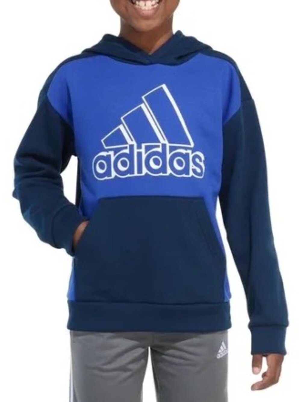 Adidas Youth Boy's Fleece Long Sleeve Graphic Logo Pullover Hoodie Size: L14/16